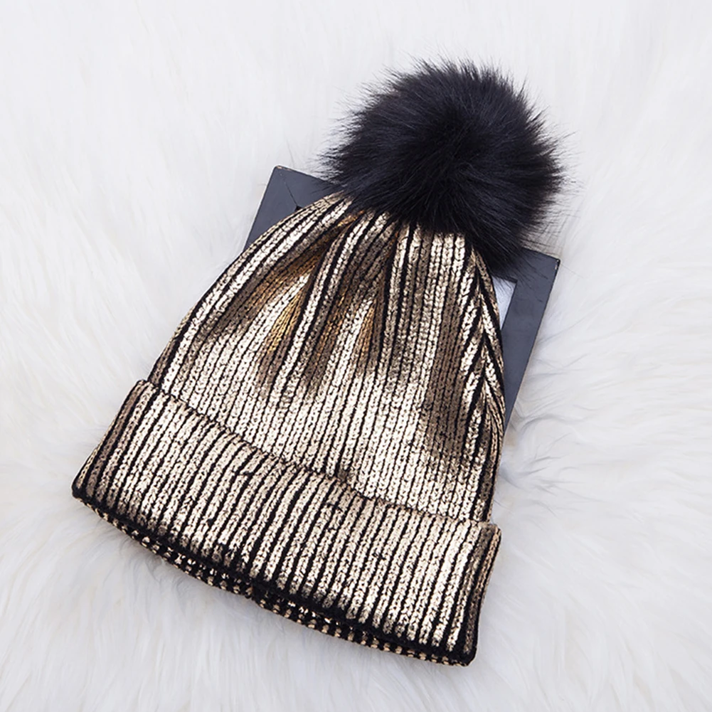 

Hair Ball Crochet Pompom Girl Windproof Women Hats Beanie Solid Autumn Winter Shiny Soft Cute Warm Knitted Cap