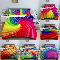 psychedelic geometric bedding set 3d rainbow duvet cover quilt cover with zipper queen double comforter sets no bed sheet