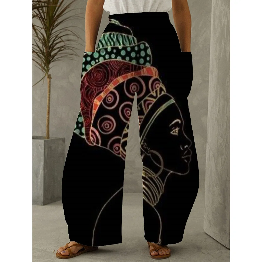 

2023 New Vintage Native Print Pants Women Fashion Joggers Loose Wide-leg Pant Sportwear High-waist Straight-leg Casual Trouser