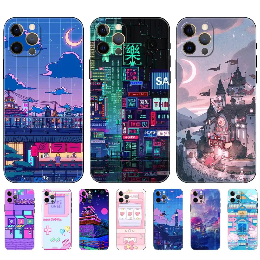 

Art Pixel Aesthetic phone case for iphone 14 2020se 6 6s 7 8 plus x 10 XR XS 11 12 13 mini pro MAX black tpu back cover