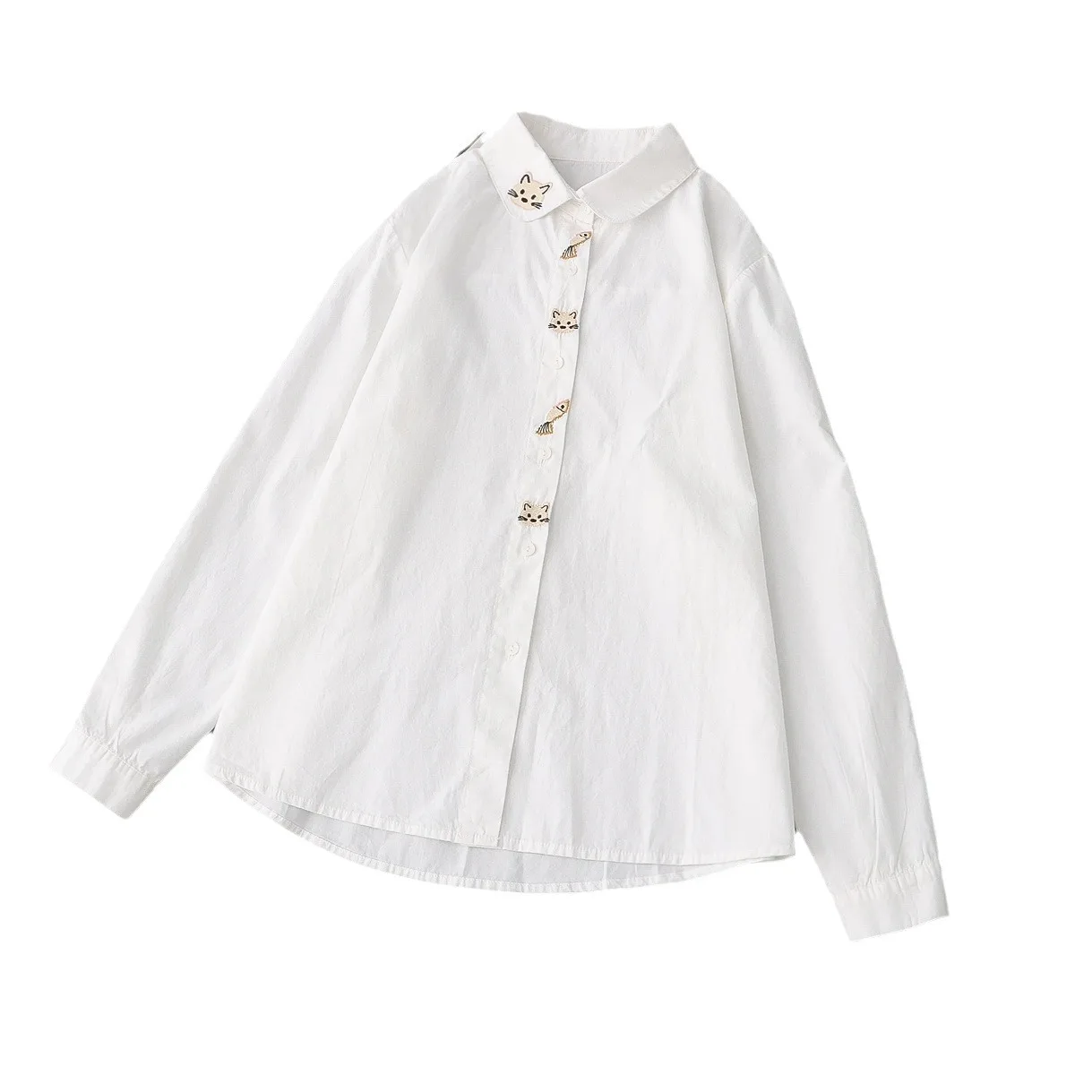 Новые осенние хлопковые белые рубашки женские топы с вышитым воротником
