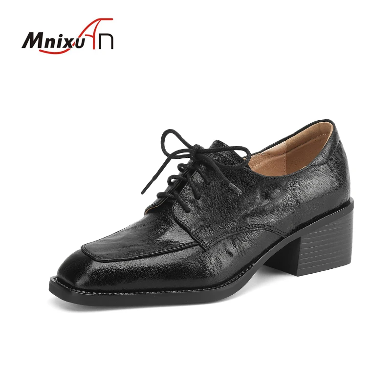 Женские туфли дерби с квадратным носком на шнуровке из натуральной кожи