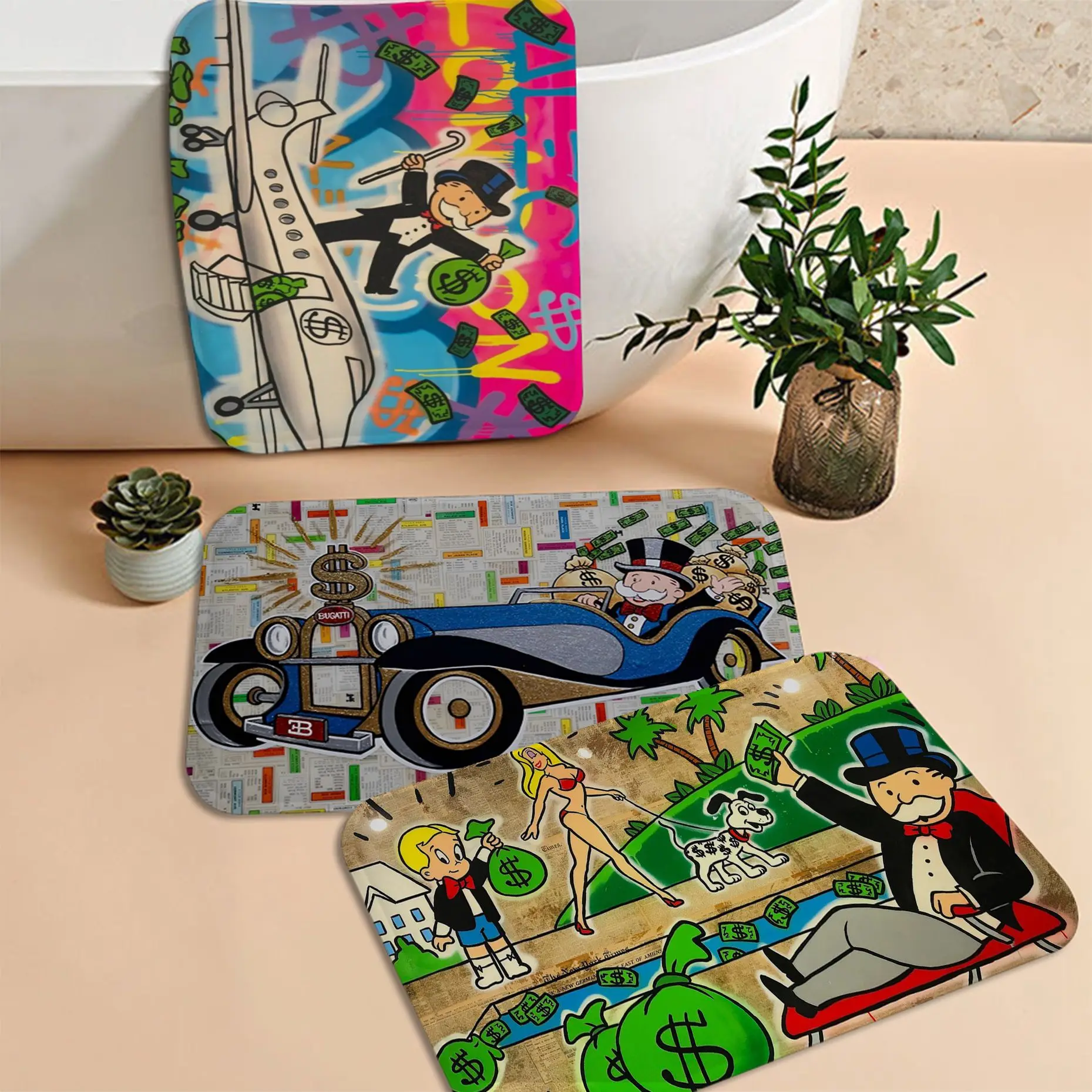 

Cartoon Dollar Monopolys Kitchen Mat Non-Slip Laundry Room Mat Laundry Decor Balcony Child Living Room Welcome Doormat