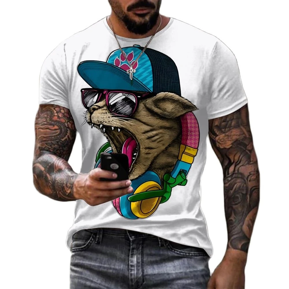 

Men's 3D Animal Print T-shirt, Oversized Round Neck Shirt, Street Hip-hop Style, Short Sleeve, Summer Casual Unisex Clothing 6XL