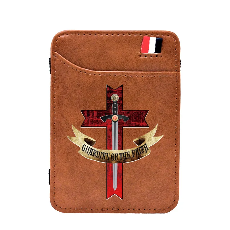 

Vintage Guardian Of The Faith Printing Pu Leather Mini Small Magic Wallets Purse Pouch Plastic Credit Bank Card Case Holder