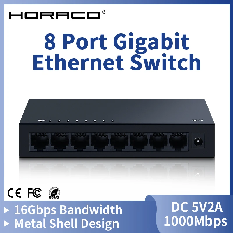 HORACO 8 Порт Gigabit Интеллектуальный коммутатор Ethernet концентратор Интернет RJ45 LAN 1000