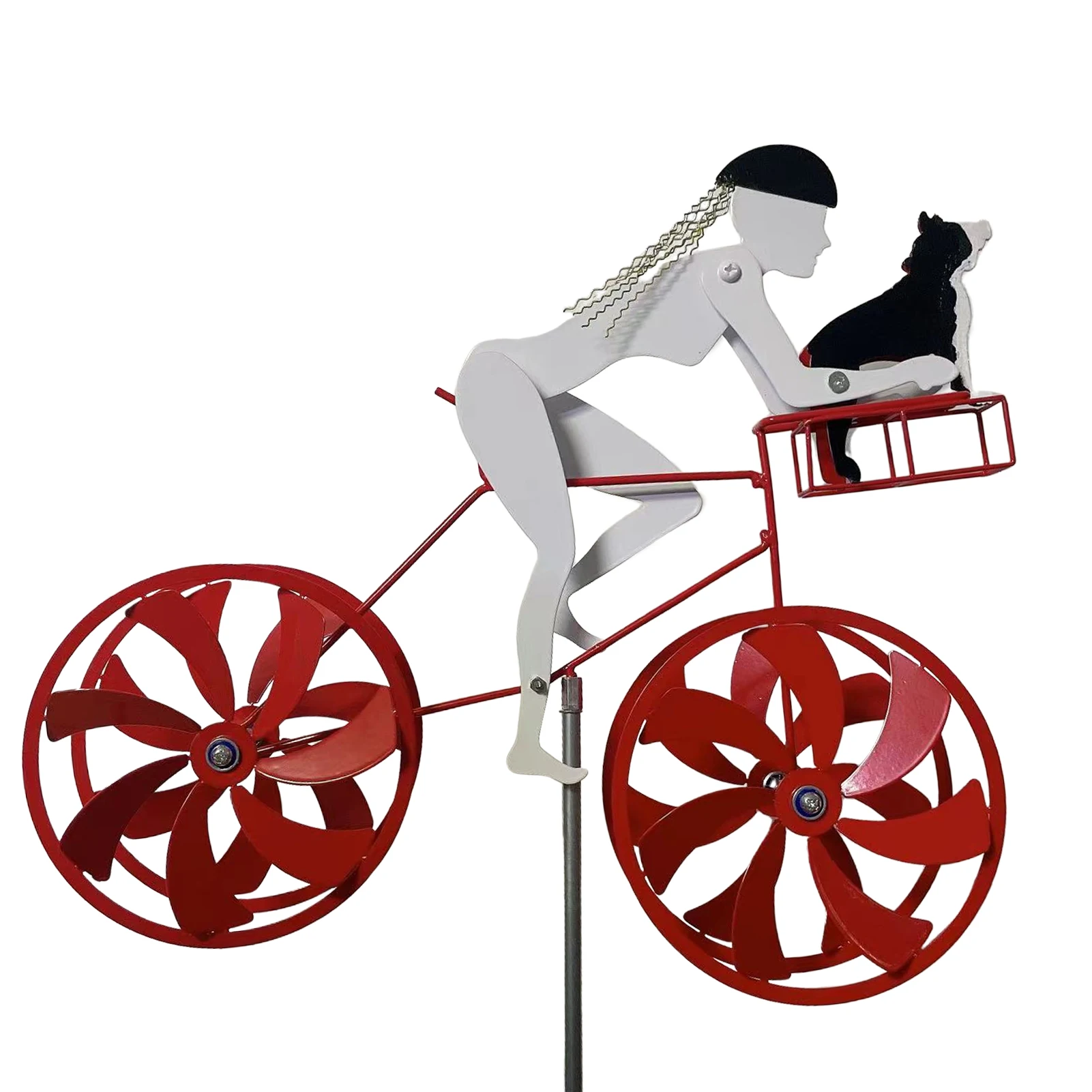 

Spinning Bike Sculpture Outdoor Decoration 360 Degrees Dual Rotation Pinwheel Kinetic BIke Sculpture For Garden Lawn Patio