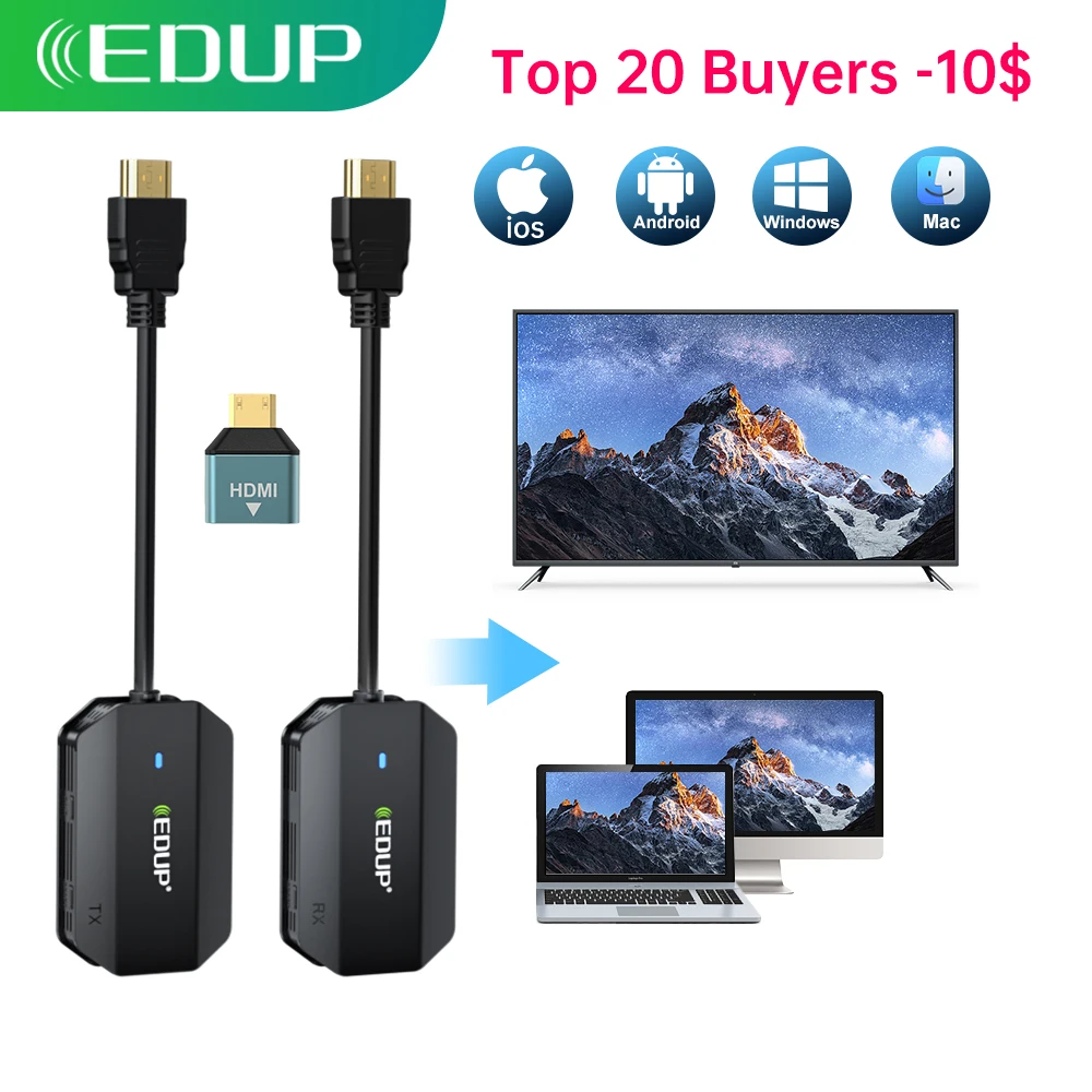 EDUP Mini Wireless Screen Sharing Mirroring Expanding Video Transmitter & Receiver Meeting HD Extender Display TV Projector