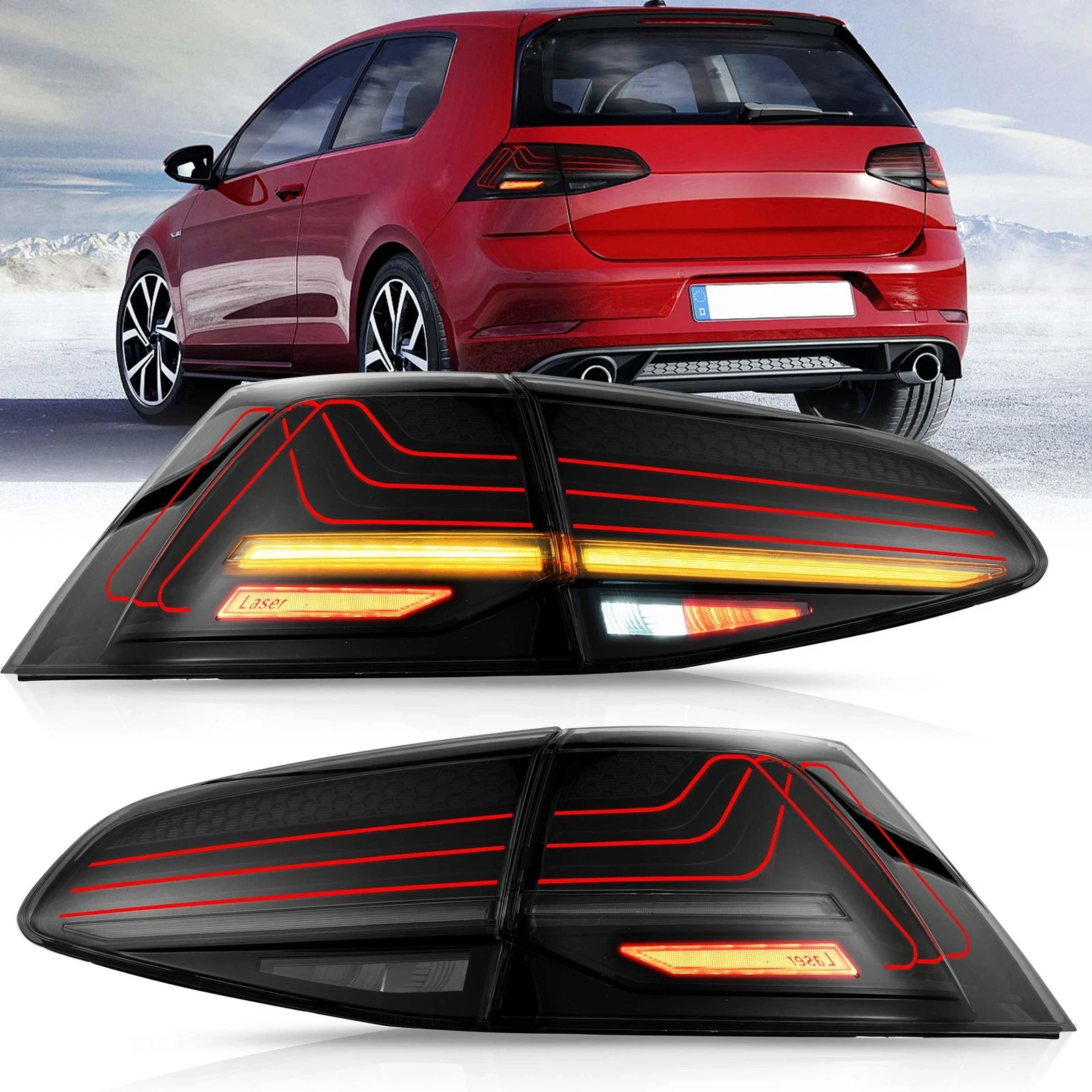 Фото Высококачественный стоп-сигнал и задний указатель поворота для Golf 7 MK7 2013-2020, модернизированный лазерный LED-фонарь заднего хода №1