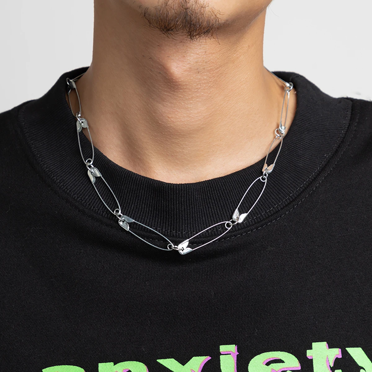 

Salircon Punk Fashion Creative Paper Clip Metal Chain Necklace Men's Simple Casual Handmade Necklace Trend Choker Jewelry