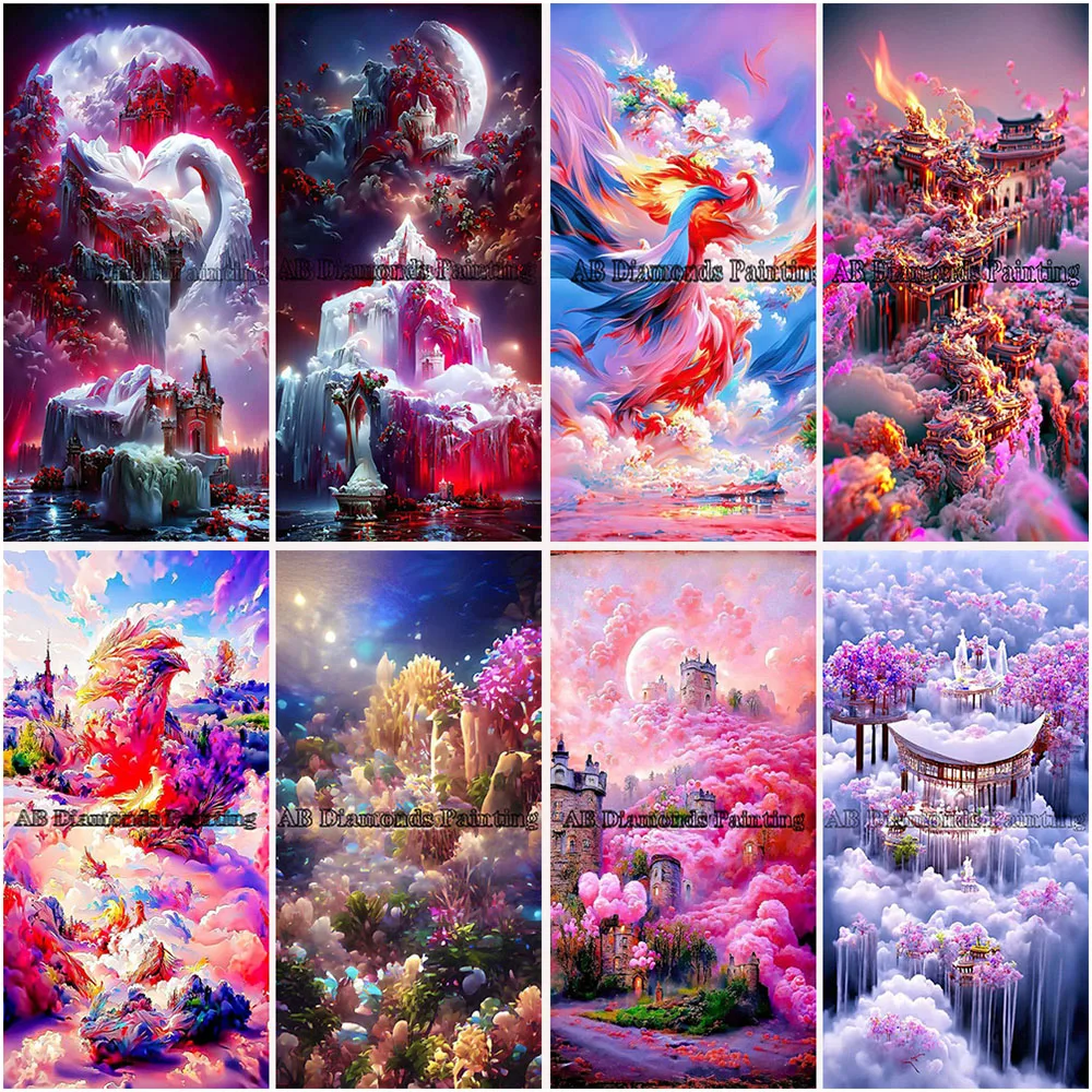 

5D AB Large Size Landscape Architecture Diamond Painting Watercolor Natural Art Diamonds Embroidery Cross Stitch Kit Home Decor