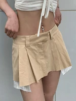 ledp sexy khaki low waist casual micro skirty2k aesthetic preppy style pleated skirts womens vintage patchwork korean skirt mini