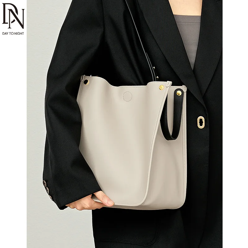 DN Split Leather Shoulder Bags for Women Large Capacity Commuter Fashion Tote Bags Double Handle Classic Design Ladies Handbag