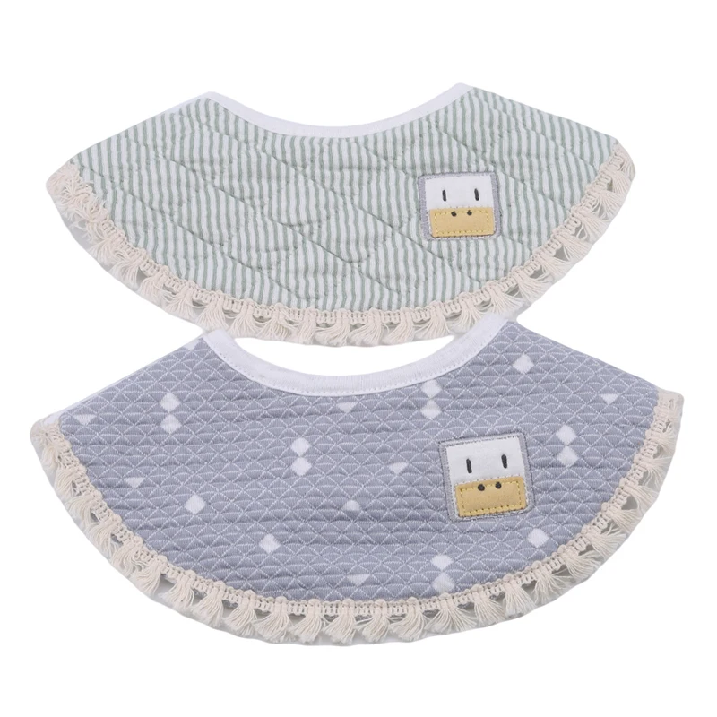 

Baby Bibs Tassel Double Slobber Cartoon Round Waterproof Infants Towel Burp Cloths Children Self Feeding Care