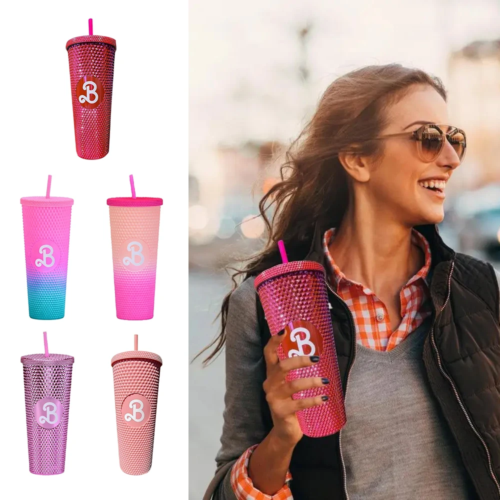 Соломенная бутылка для воды розовая большая емкость Алмазная чашка портативная