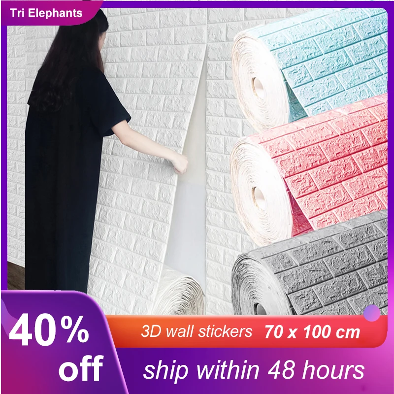 

3D Self-Adhesive wall stickers 70*100cm Waterproof imitation brick wallpaper Modern Retro for Living Room Kitchen Bedroom decor