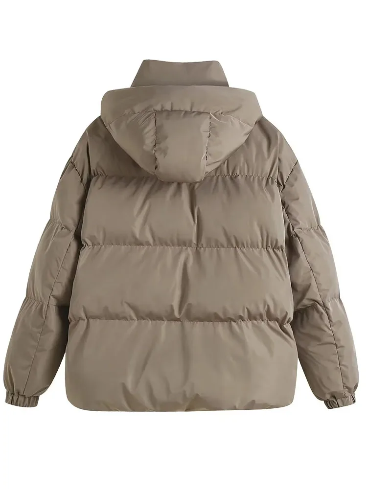 PAILETE Women 2022fashion with drawstrings hooded padded jacket coat vintage high collar  long sleeve female outerwear chic tops