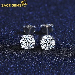 SACE GEMS Real 0.5Carat D Color Moissanite Stud Earrings for Women Top Quality 100%925 Sterling Silver Sparkling Wedding Jewelry