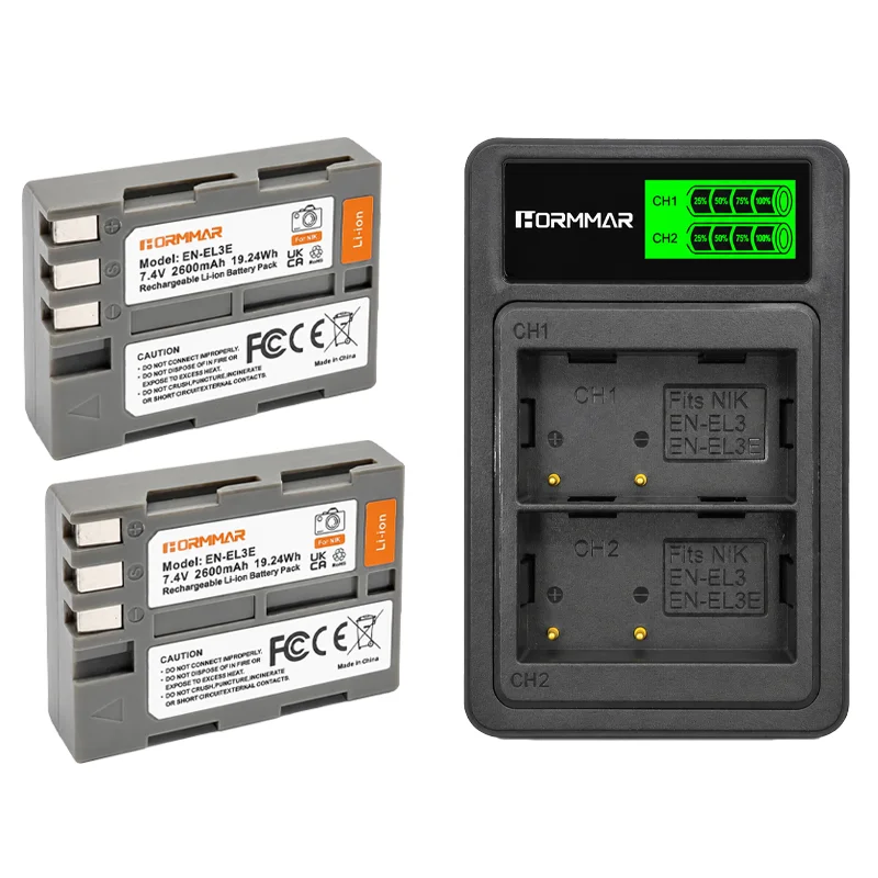 Фото Аккумулятор EN-EL3E + комплект зарядного устройства с ЖК-дисплеем и USB-портом для цифровых зеркальных камер Nikon D90 D80 D200 D300 D300S D700 D500, перезаряжаемые литий-ионные батареи №1