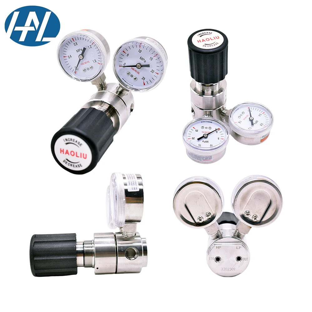 Редукционный клапан из нержавеющей стали 316L с двойным манометром, газопровод высокого давления, пневматические регуляторы давления газа 1/4NPT