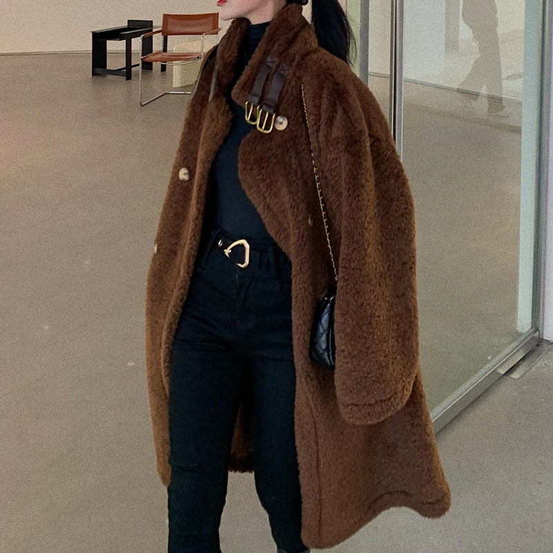 Autumn and Winter Women's Long Coat Fashion Faux Fur Thick Warmth Ladies Retro Teddy Coat Women Plush Oversized Loose Coat