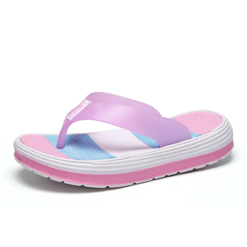 

2021 Summer Slippers Women Casual Massage Durable Flip Flops Beach Sandals Female Wedge Shoes Striped Lady Room Slippers