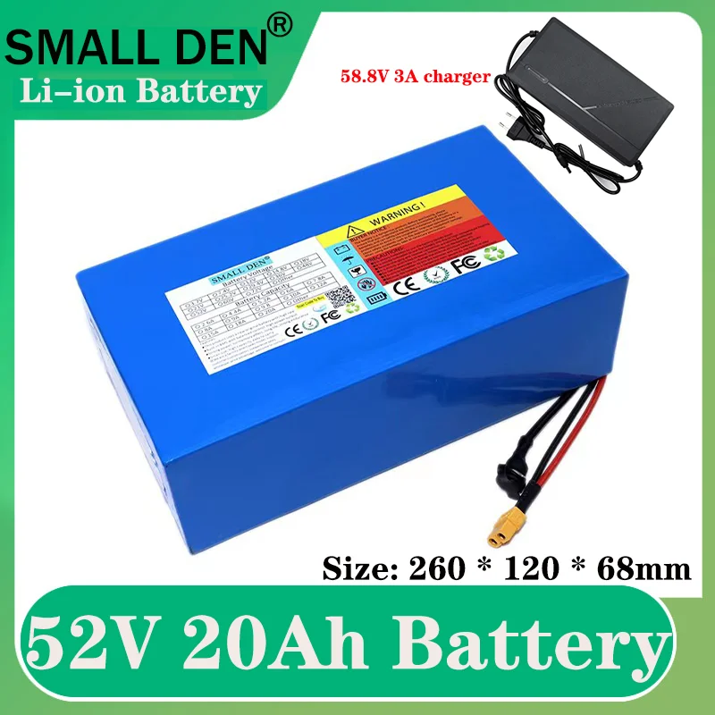 

52V 20Ah Li-ion Battery Pack 18650-14S6P Built-in High Power BMS for 48V 0-1200W Motor Electric Bike Scooter Battery+ 3A charger