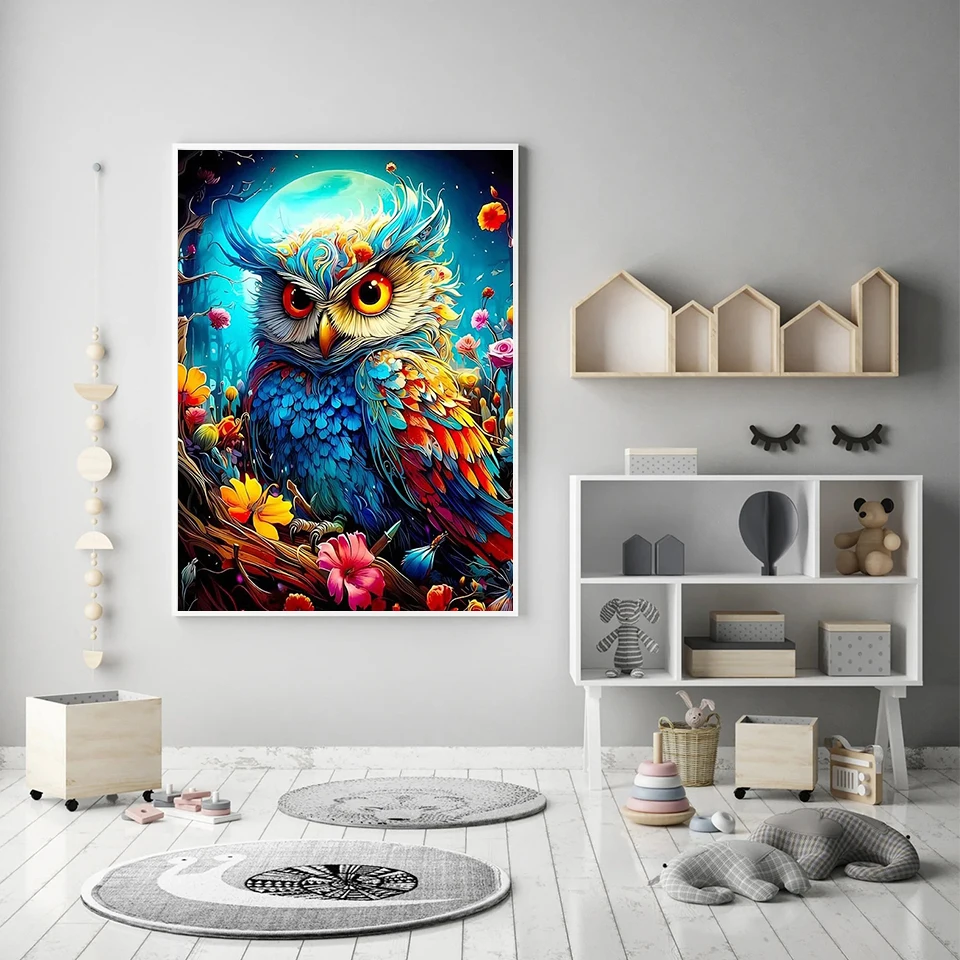MomoArt Сова Алмазная картина животное полная квадратная круглая вышивка луна