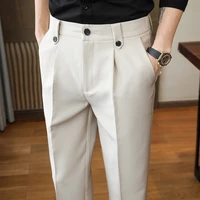 korean casual pant men 2021 spring summer ankle length business dress pants classic office social suit pants streetwear trousers