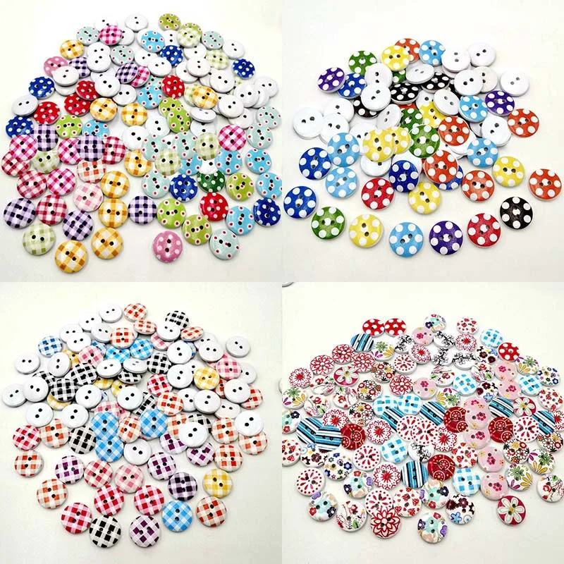 

100 шт./упак. Свадебный декор одежды, деревянные поделки «сделай сам», полосатый клетчатый Принт 15 мм, Швейные аксессуары, украшение для скрап...