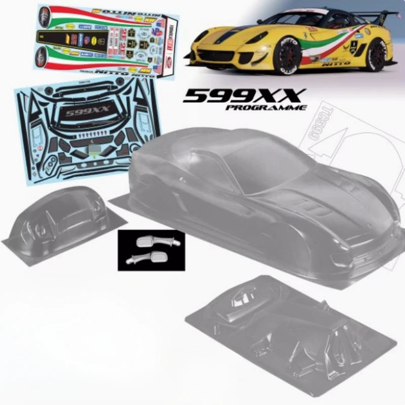 TC599 1/10 Ferari 599xx RC Drift Body 190 мм с задним крылом + пряжки для фонаря/задние зеркала и