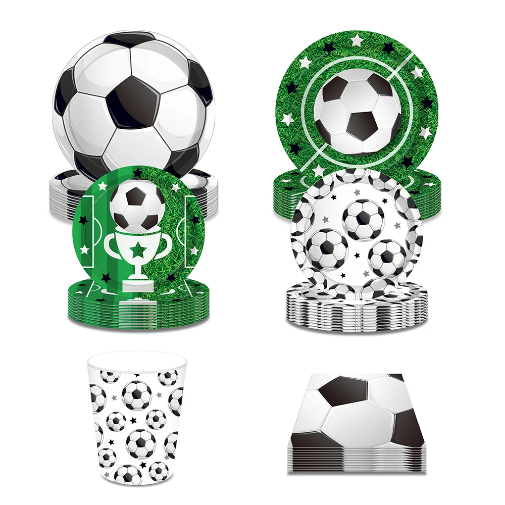 

Boys Sports Match Football Soccer Birthday Party Paper Disposable Tableware Sets Plates Napkins Baby Shower Party Decorations
