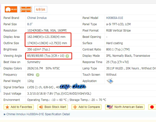 HJ080IA-01E 8-дюймовый IPS-монитор ЖК-дисплей TFT разрешение 1024*768 с 40-контактной платой