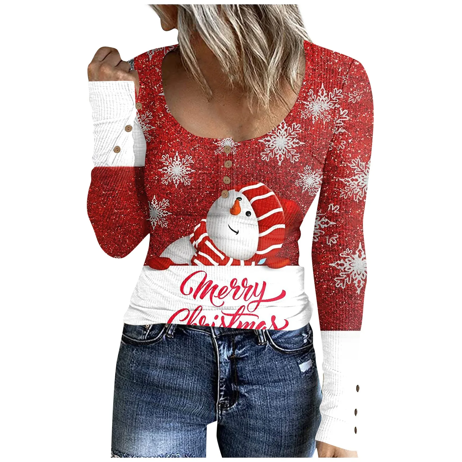 

Женские модные футболки с мультяшным рождественским оленем, осенне-зимние уличные пуловеры в стиле хип-хоп с длинным рукавом, топы, рождественские футболки с круглым вырезом