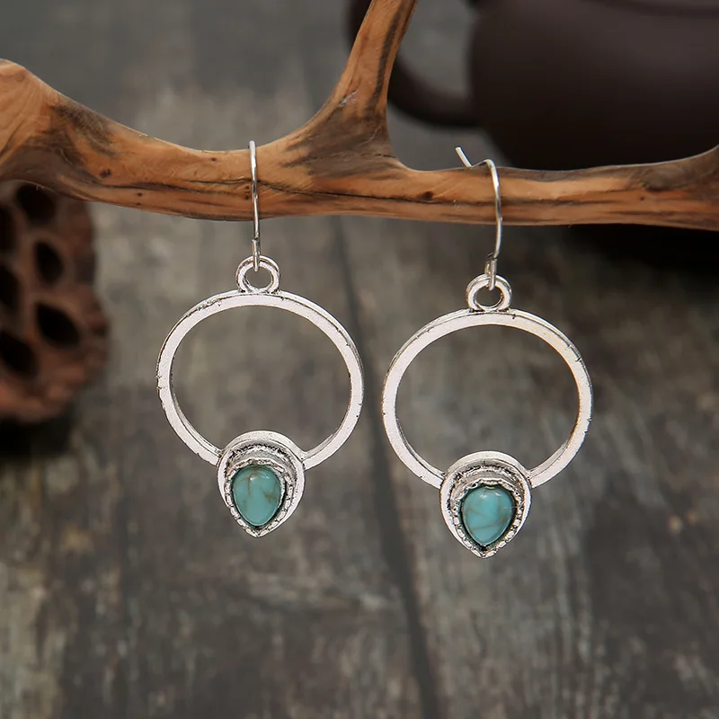 

There are many styles of women's retro earrings, Fashion Boho Vintage Water Drop Turquoise Round Dangle Earrings Jewelry 1Pair