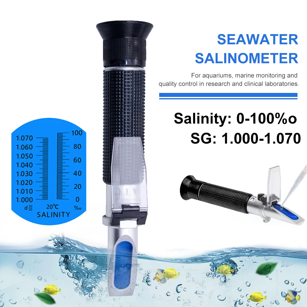 

Handheld Salinity Refractometer 0-100‰ 1.000-1.070SG Auto Temp Compensation Salinity Tester For Seawater Aqaurium Fishkeeping