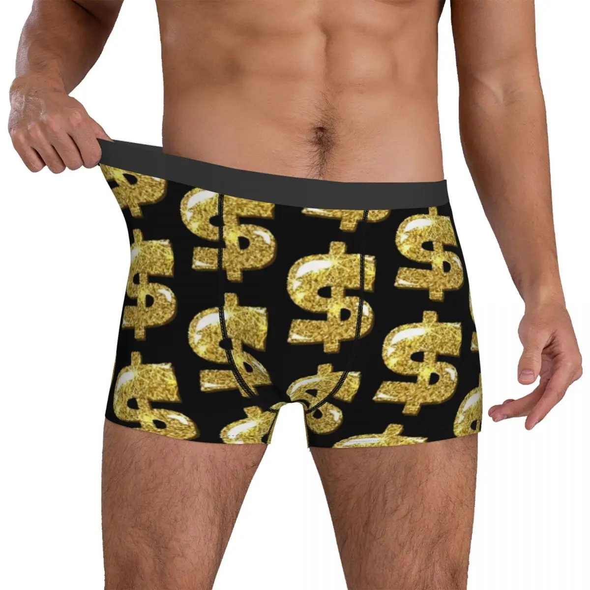 

Dollar Sign Underwear Money Gold Design Trunk High Quality Males Underpants Elastic Shorts Briefs Gift