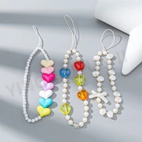 creative acrylic pearl color heart lanyard fashion beaded bracelet key anti lost mobile phone chain female jewelry accessories