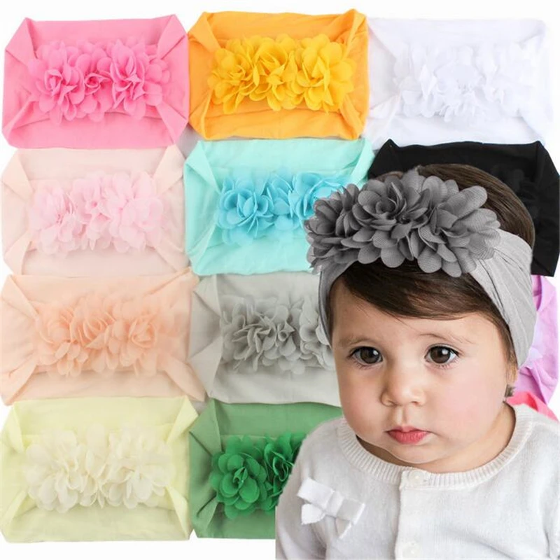 

Cute 1PCS Baby Girls Lotus Flower Nylon Headband Knot Elastic Newborn Toddler Turban Headwraps Kids Hair Accessories Gifts