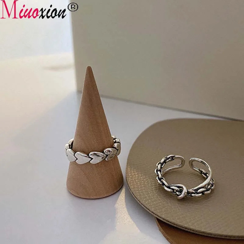 Miuoxion Ретро 925 штамп цепь Любовь Сердце регулируемое кольцо Модные индивидуальные ювелирные изделия для женщин очаровательные подарки для девушки