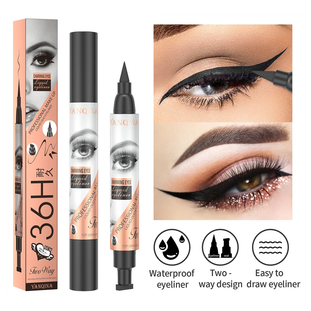 

2 In1 Winged Stamp Liquid Eyeliner Pencil Waterproof Fast Dry Double-Ended Black Seal Eye Liner Pen Make Up For Women Cosmetics