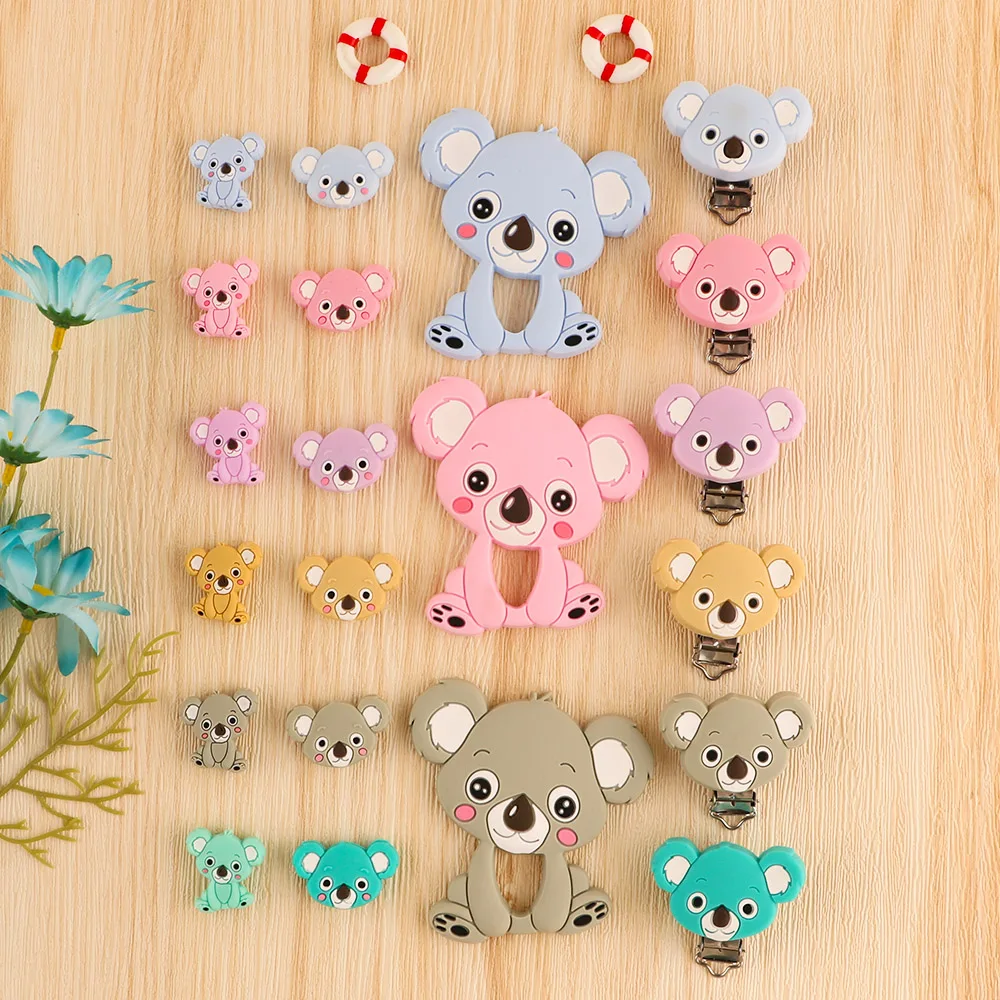 

Cartoon Animal Koala Silicone Beads /Teether /Clip Food Grade DIY Pacifier Chain Accessories Teether Chewing Silicone Bead