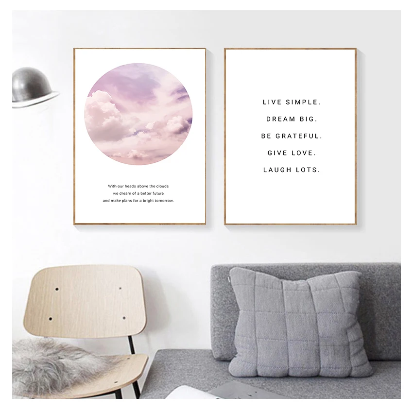 

Скандинавские плакаты и принты, скандинавский декор, Настенная картина для гостиной, Настенная картина на холсте, печать, постер, искусство, розовые облака, цитаты
