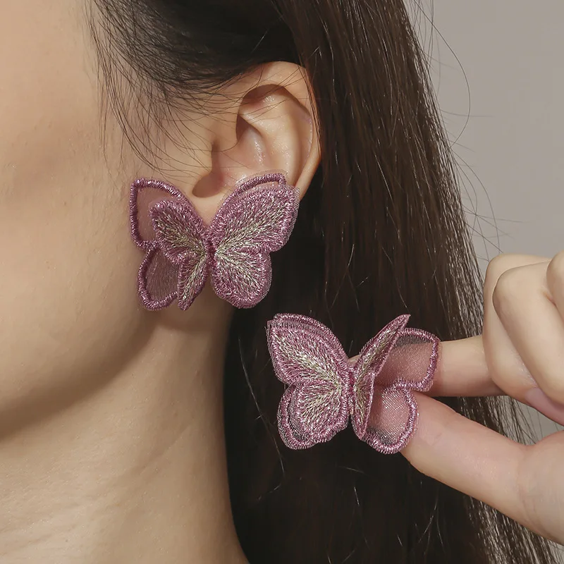 

Exaggerated Purple Butterfly Personalized Knitted Earrings For Women Korean Fashion Earring Daily Birthday Party Jewelry Gifts