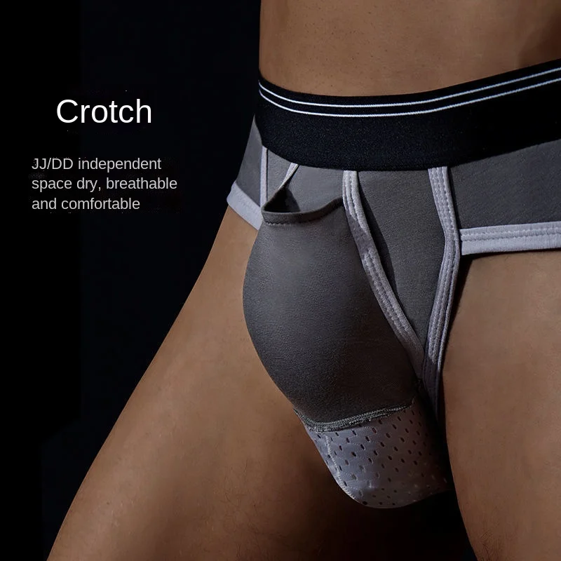 Separation Briefs Male Modal Scrotum Support Sport Boxer Sexy Male Underpants with Penis Hole Taste Underwear Prolonged Sex Time