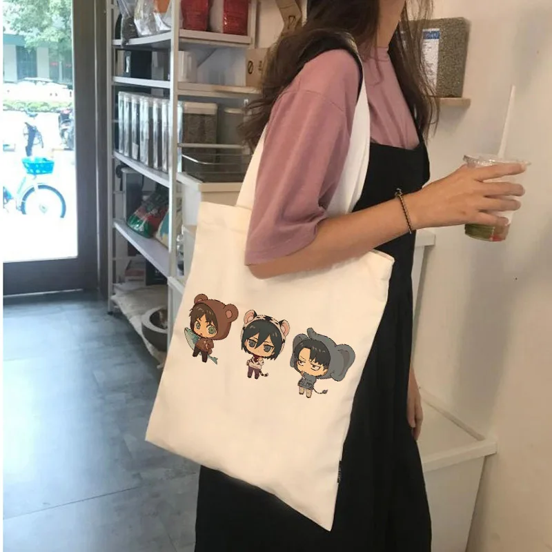

Japanese Anime Levi Attack on Titan Tote Bag Shopper Bags Shingeki No Kyojin Shopping Bag Shoulder Bag Canvas Handbag Reusable