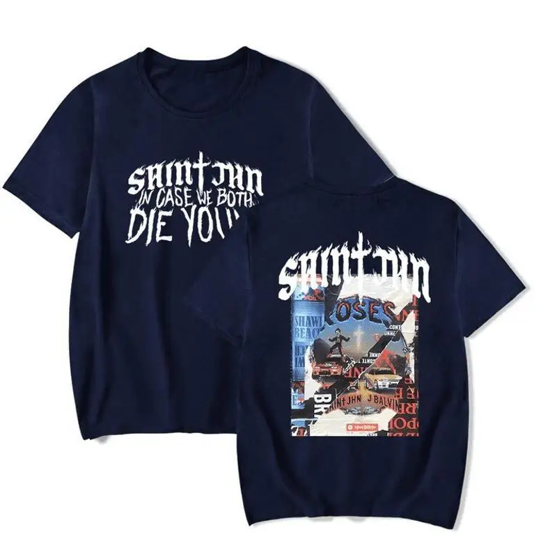 Фото Футболка SAINt JHN Rap Merch для мужчин и женщин с коротким рукавом, темно-синего цвета №1