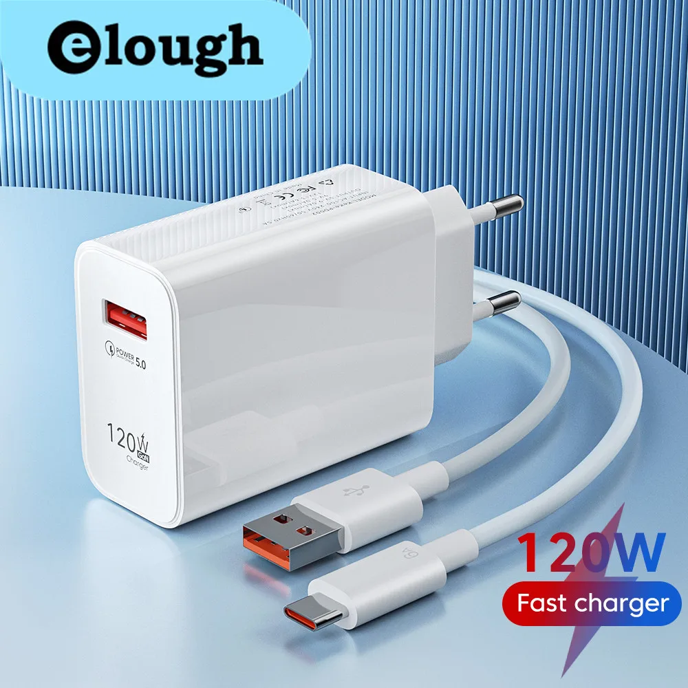 

Elough 120W USB Charger Fast Charging Type C Cable QC3.0 Quick Charge Phone Chargers For Huawei Samsung Xiaomi Quick Charge