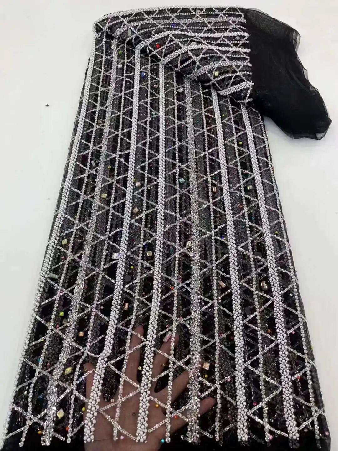 

High Quality Heavy Lace Fabric Sequin Beads Stack Craft Beautiful Sewing Design Party Style Wholesale Wedding Dress Accessories