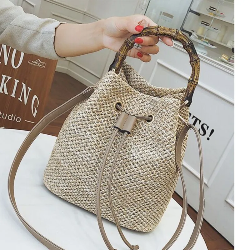 

Вместительная сумка на плечо для женщин, соломенная Повседневная дизайнерская сумочка-мешок через плечо для женщин, модные дамские чемоданчики на лето